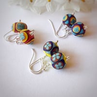 Image 6 of Yellow Base Aqua Flower Earrings