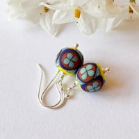 Image 1 of Yellow Base Aqua Flower Earrings