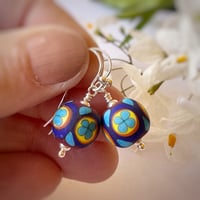 Image 2 of Red Base Aqua Flower Earrings 