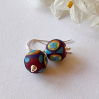 Image 4 of Red Base Aqua Flower Earrings 