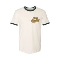 Image 1 of Stay Greasy Cream/Forest Green Tee - Gold Logo