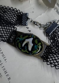 Image 5 of Opossum Tooth and Floral Choker Necklace - Blue 