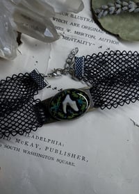 Image 1 of Opossum Tooth and Floral Choker Necklace - Blue 