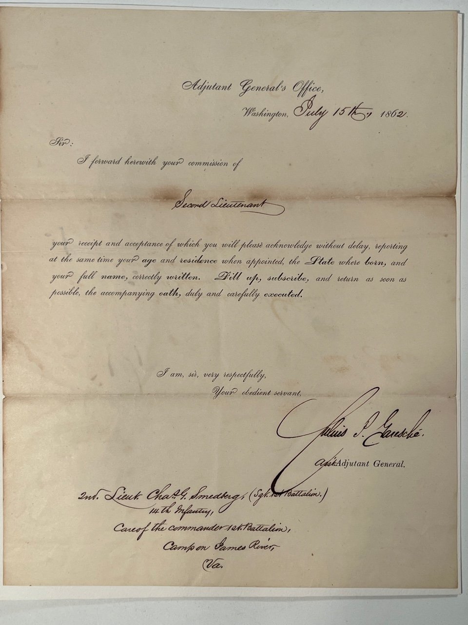 #116-CIVIL WAR SALE: A GROUP OF ITEMS ALL BELONGING TO UNION LT COLONEL JULIUS GARESCHE