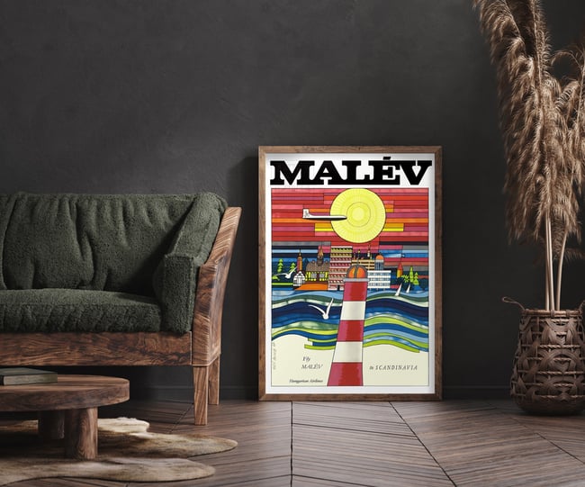 Fly Malev to Scandinavia | Máté András | 1967 | Vintage Travel Poster | Home Decor