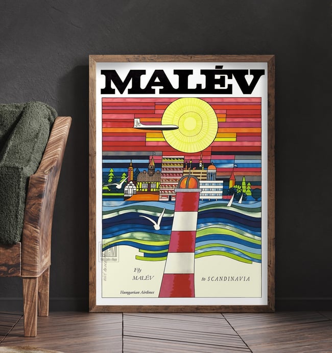 Fly Malev to Scandinavia | Máté András | 1967 | Vintage Travel Poster | Home Decor