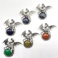 Image 2 of Wholesale Natural stone Quartz Crystal tiger eye lapis Opal charms Pterosaur alloy pendants for DIY 