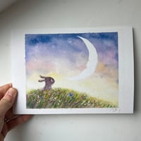 Image 2 of Rabbit and the moon A5 giclée print