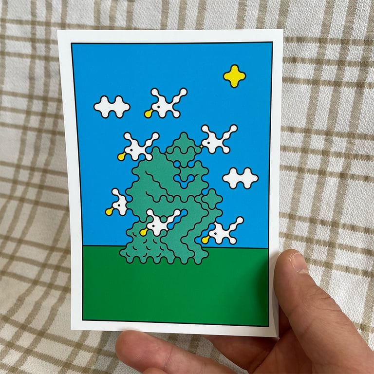 The Thinker and 6 Birds Postcard Print