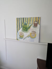 Image 2 of Tea, 2025. Oil on linen. 16 x 16 inches. Unframed stretched canvas with hanger on the back..