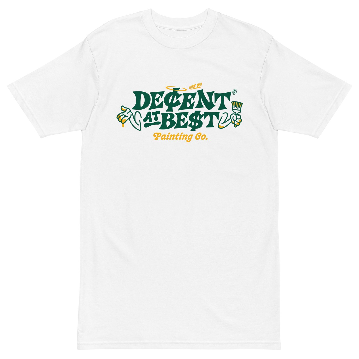 Decent at Best Painting Co. Trademark Men’s premium heavyweight tee (Green/Gold)