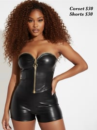 Black leather Gold zipper corset 
