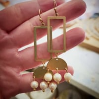 Image 7 of Geometric Pearl Chandelier Earrings
