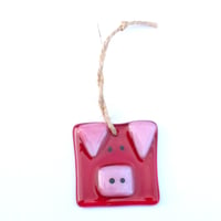 Image 1 of Fused glass pig hanging window decoration ornament pink farm animal