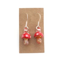 Image 1 of Lampworked Borosilicate Glass Fly Agaric Earrings on Silver Hooks
