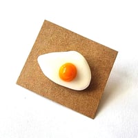 Image 1 of Lampworked Glass Fried Egg Pin Badge Brooch