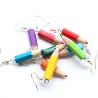 Image 4 of Upcycled colouring pencil crayon dangle earrings
