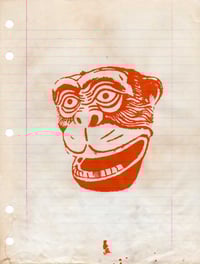 Image 1 of Red Monkey Silkscreen Print on Aged Paper with Free Monkey Sticker - Original Art