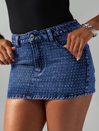 Image 1 of SKYNLYDRESS - Mini-jupe en jean ornée de cristaux, taille haute, jupe en jean 