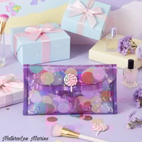 Image 1 of Purple Vinyl Holographic Lollipop and Confetti Party Crasher Large Clutch