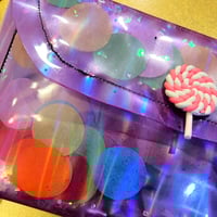 Image 3 of Purple Vinyl Holographic Lollipop and Confetti Party Crasher Large Clutch