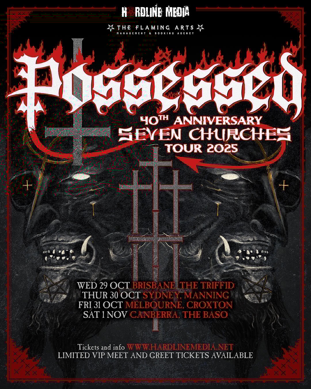 Image of POSSESSED - Seven Churches 40th Anniversary - AUSSIE TOUR POSTER A3