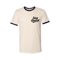 Image 1 of Stay Greasy Cream/Midnight Navy Tee - Black Logo