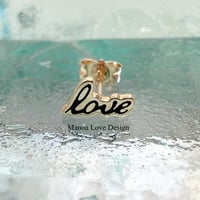 14k solid gold black enamel love stud earring 