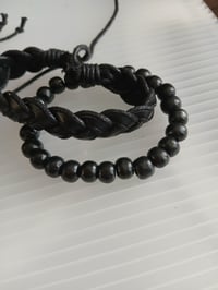 Image 3 of Faux Leather Wrapped Adjustable Bracelet Bundle Cross