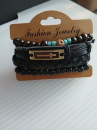 Image 1 of Faux Leather Wrapped Adjustable Bracelet Bundle Cross