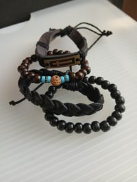 Image 5 of Faux Leather Wrapped Adjustable Bracelet Bundle Cross