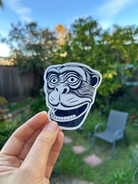 Image 2 of Black Monkey Silkscreen Print on Aged Paper with Free Monkey Sticker - Original Art