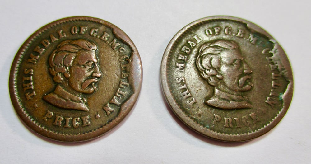 #108-CIVIL WAR SALE: PAIR OF VIRTUALLY IDENTICAL MCCLELLAN TOKENS THAT WERE NOT ACQUIRED TOGETHER!