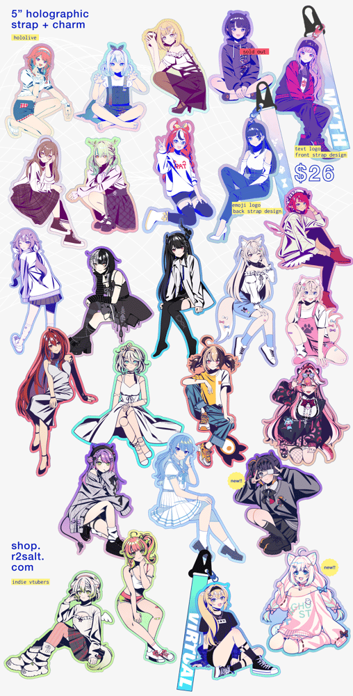 Image of 5" Hololive & Indie Vtubers Holographic Strap + Charm