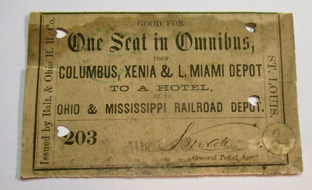 #103-CIVIL WAR SALE: VERY UNUSUAL "SEAT ON THE OMNIBUS" ISSUED BY THE B&O RR IN ST. LOUIS 1864 