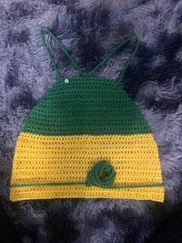 Image 1 of Foreign Green & Yellow Crochet Halter Top