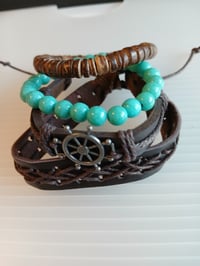 Image 1 of Faux Leather Wrapped Adjustable Bracelet Bundle Nautical