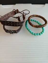 Image 2 of Faux Leather Wrapped Adjustable Bracelet Bundle Nautical