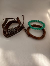 Image 3 of Faux Leather Wrapped Adjustable Bracelet Bundle Nautical