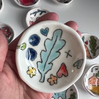 Image 1 of Tiny Porcelain Drawing Dish Blue Leaf