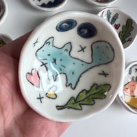 Image 1 of Porcelain Drawing Dish Blue Cat