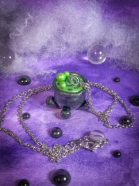 Image 1 of Witch's Cauldron Polymer Clay Charm Necklace (Cat's Eye Green) CLEARANCE!!!