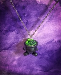 Image 2 of Witch's Cauldron Polymer Clay Charm Necklace (Cat's Eye Green) CLEARANCE!!!