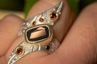 Image 5 of 'telos: no.13' Recycled silver and 9ct ring with Garnet and Sapphire