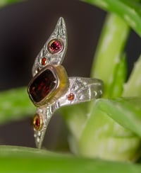 Image 2 of 'telos: no.13' Recycled silver and 9ct ring with Garnet and Sapphire