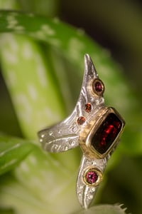 Image 4 of 'telos: no.13' Recycled silver and 9ct ring with Garnet and Sapphire