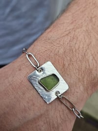 Image 3 of Mens Bracelet - Green Cornish Seaglass 