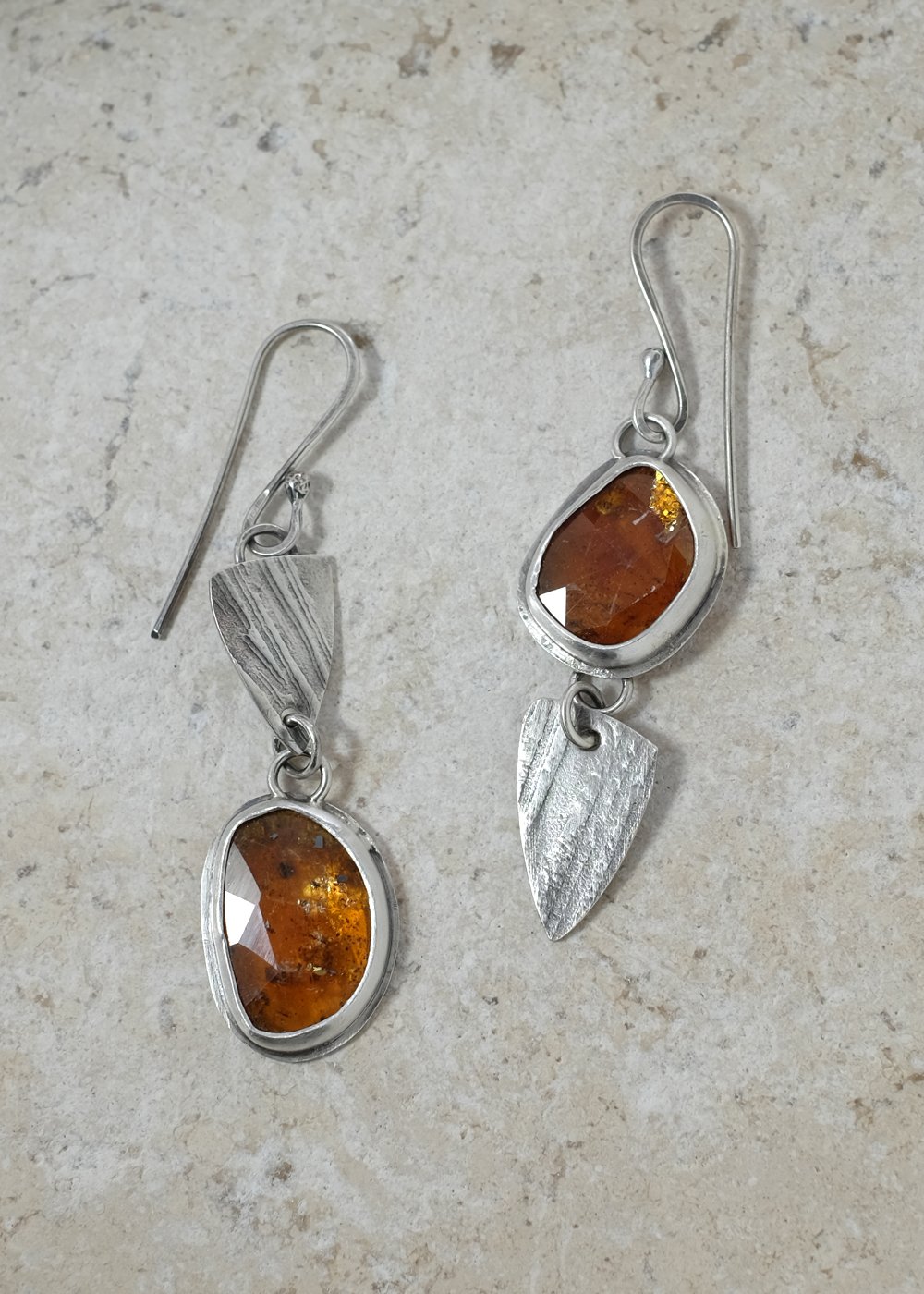 Image of Orange Kyanite, Rose Cut, Sterling Earrings