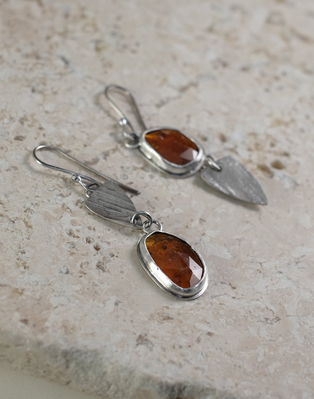 Image of Orange Kyanite, Rose Cut, Sterling Earrings