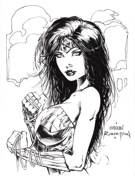 Image of WONDER WOMAN ORIGINAL ART BY SHELBY ROBERTSON 9" x 12"